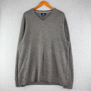 Lands End 100% Cashmere Sweater Men’s TXL Gray V-Neck Pullover Preppy Casual